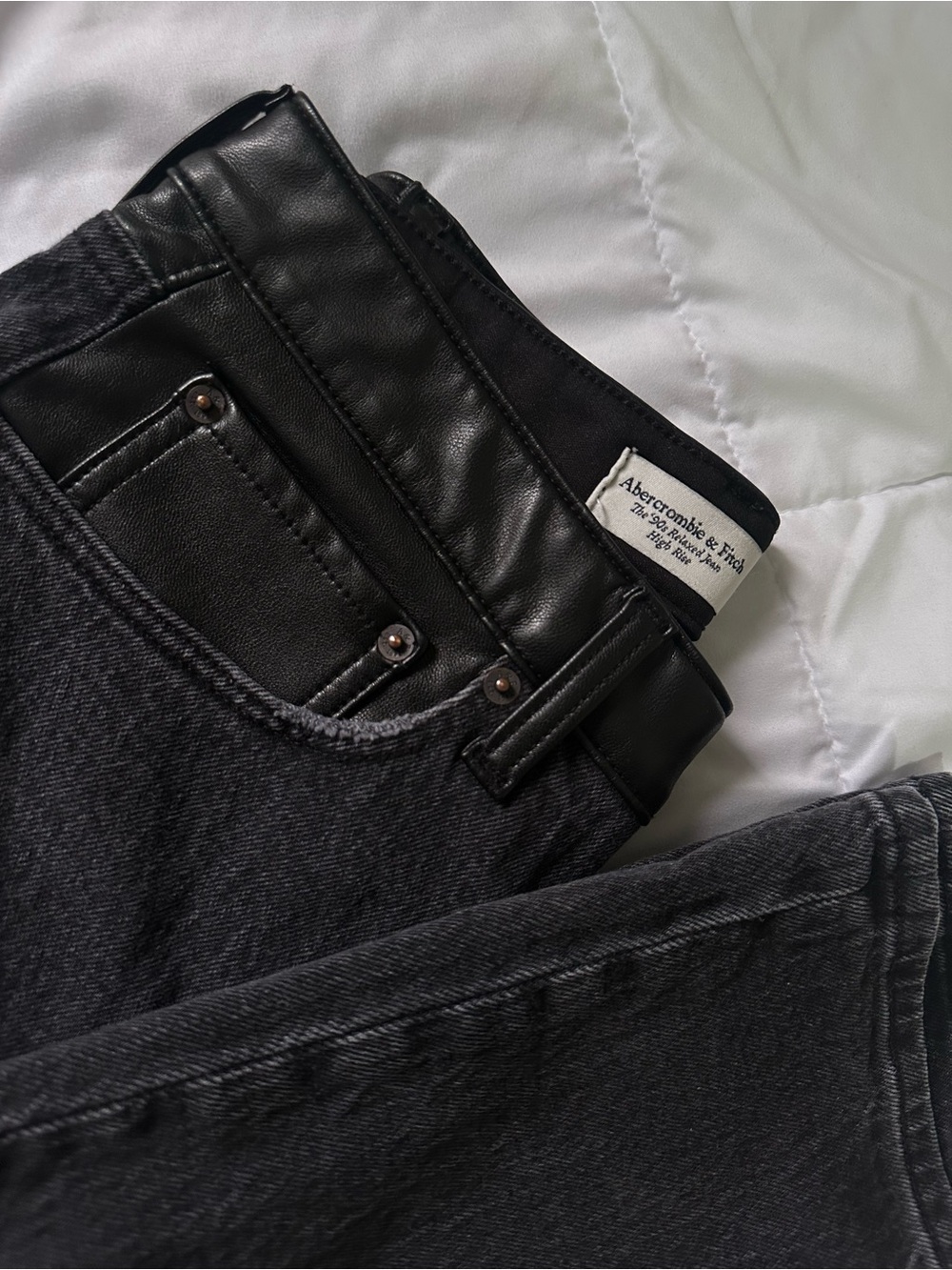 Abercrombie & Fitch Black Denim Jeans with Faux Leather Waistband